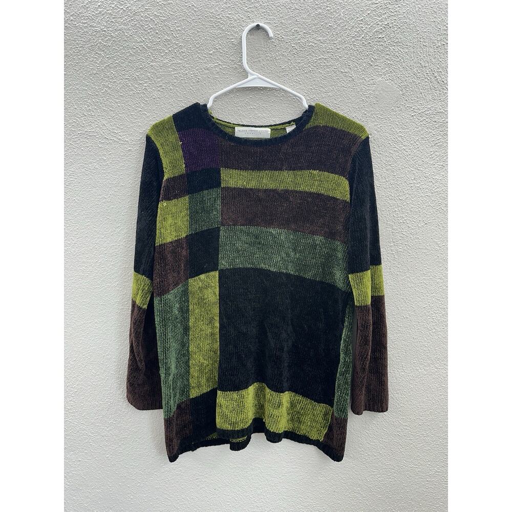 Valerie Stevens Womens Sweater Size Petite Small Chenille Long Sleeve Colorblock